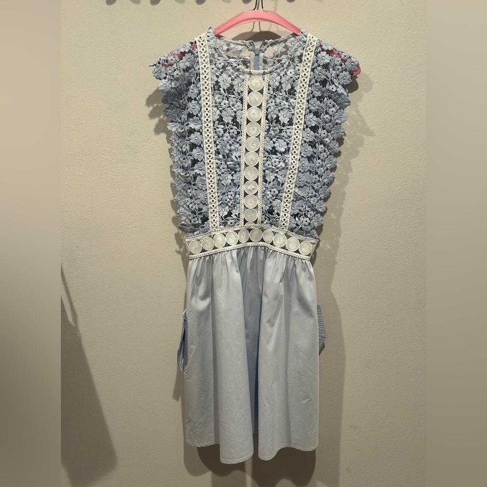 SELF PORTRAIT Floral Vine Mini Dress in Baby Blue / Size 2 / - Picture 5 of 13